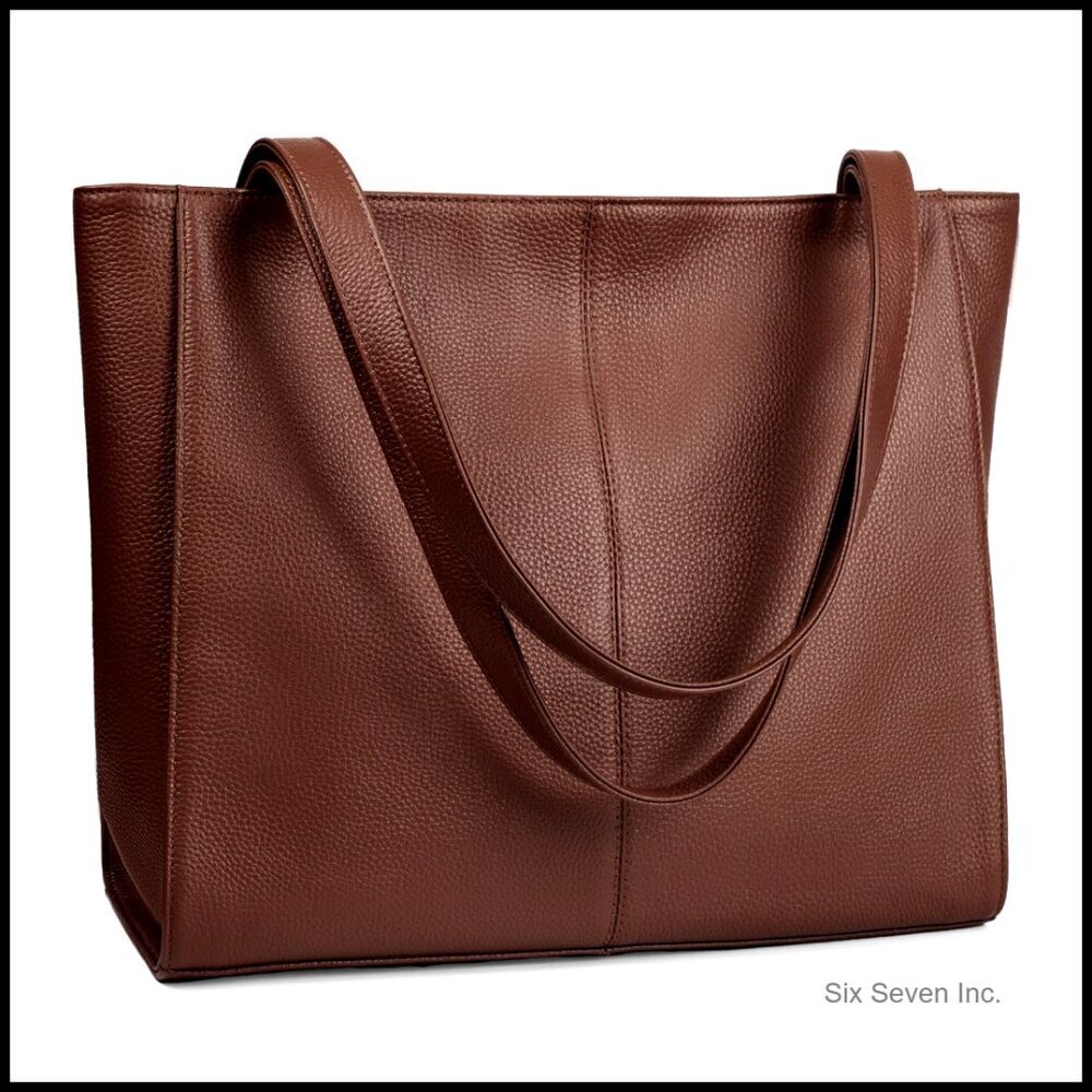 Genuine Leather Tote Bag Classic Elegant Work Satchel Laptop Compartment